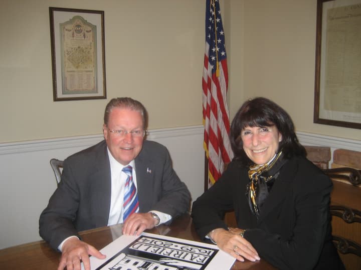 First Selectman Mike Tetreau and Chamber of Commerce Executive Director Beverly Balaz.