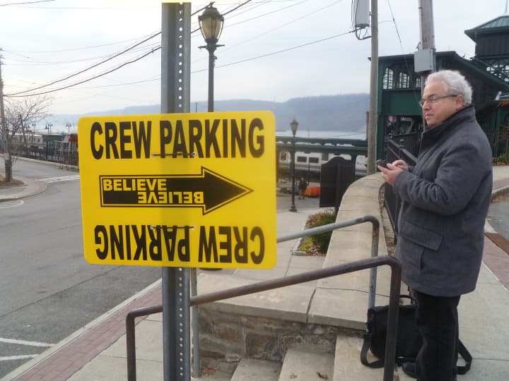 A film crew sets up for the upcoming television series &quot;Believe&quot;  at the Hastings train station.