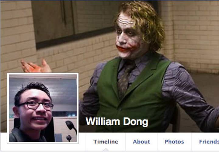 Fairfield resident William Dong was charged in West Haven on Tuesday after walking on the University of New Haven campus with guns. His Facebook page includes a photo of Heath Ledger as the Joker, a persona adopted by a mass killer in Colorado. 