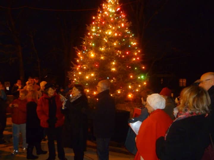 The Dobbs Ferry Christmas tree is lighted as hundreds of residents look on in 2012