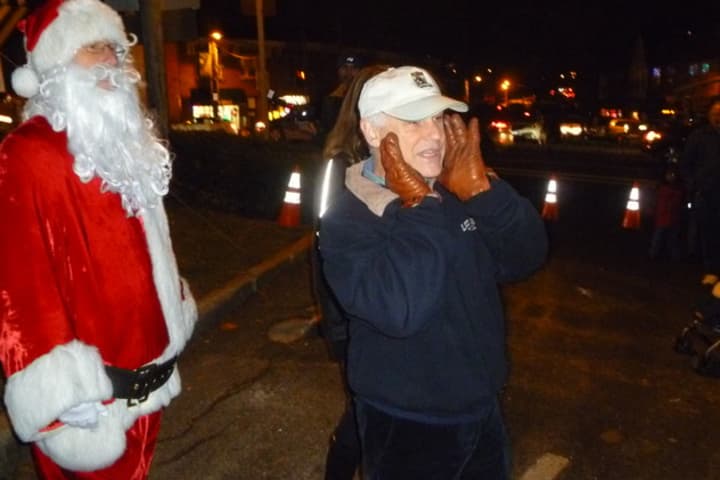 Ardsley Mayor Peter Porcino and Santa Claus at last year&#x27;s tree lighting in Ardsley Square.