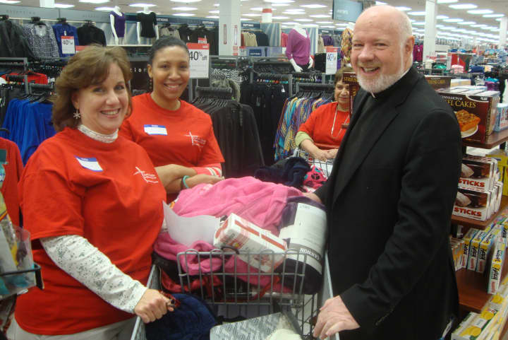 Karen Reynolds, Rebecca Vargas and Kevin Sullivan at the St. Nicholas of Westchester Shopping Day in White Plains.