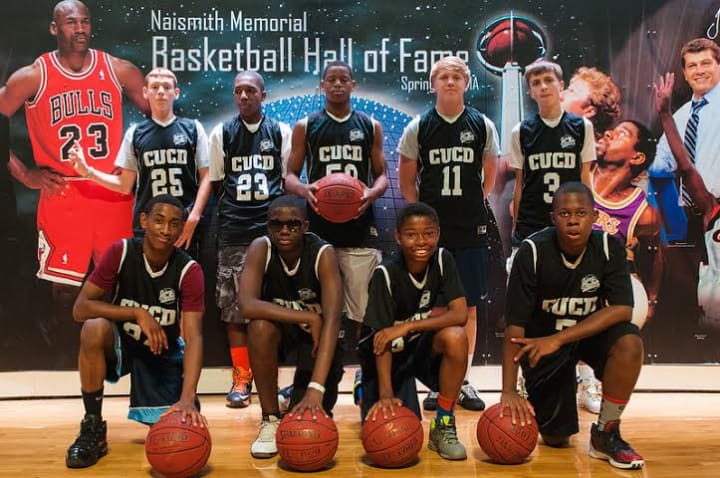 The Tuckahoe CUCD Boys Basketball team at the Hall of Fame in Springfield, Mass. 