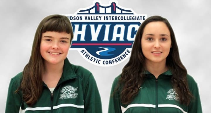 Bronxville&#x27;s Sarah Lawrence College swim team members Colette Harley and Jacqueline Quirk. 