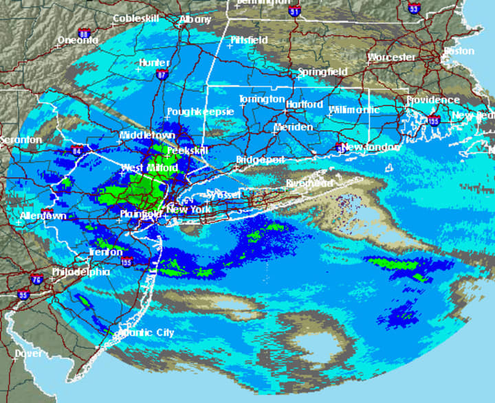 A radar image of the storm at 4:21 p.m. om Saturday.