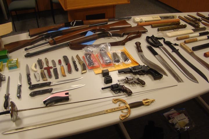 Greenwich Police display the weapons collected at its turn-in event on Dec. 14.