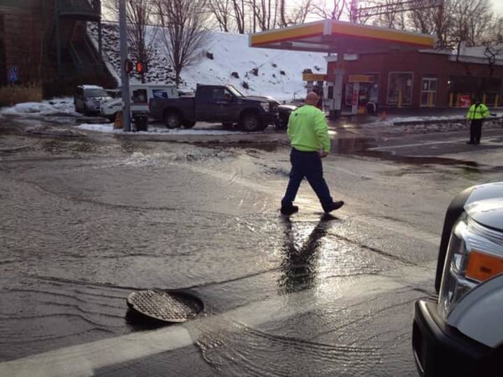 The Greenwich Police Department said repair work could continue until at least noon Friday after a water main break on Arch Street. 