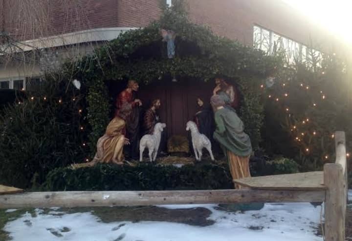 The creche at New Canaan&#x27;s St. Aloysius Roman Catholic Church brightens the downtown corner. 