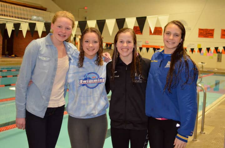 The Ridgefield Aquatic Club recently set a state record at the MIT Invitational. The team of Marcie Maguire, Lindsey Gordon, Paige Bernhardt and Isabelle Seward set the record. 