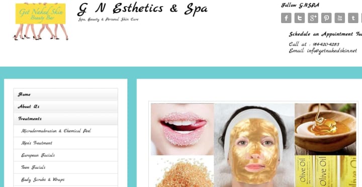 This is a screenshot of the new website of Get Naked Skin Beauty Bar in Mamaroneck.