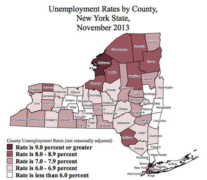  Westchester County&#x27;s unemployment rate fell to under 6 percent in November, according to the state Department of Labor. 