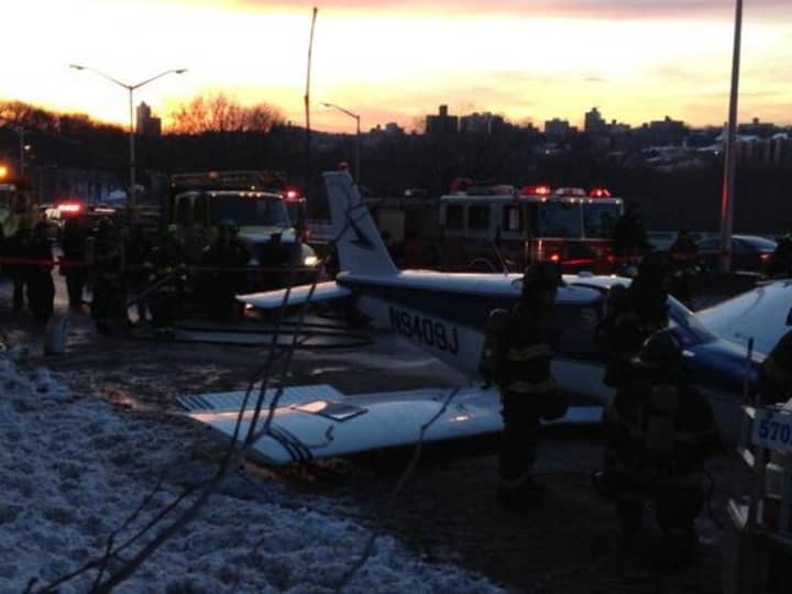A photo of South Salem resident Michael Schwartz&#x27;s plane after an emergency landing on the Major Deegan Expressway.
