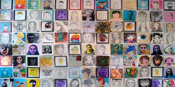 Preston Elementary students&#x27;  self portraits are displayed at the Katonah Museum of Art.