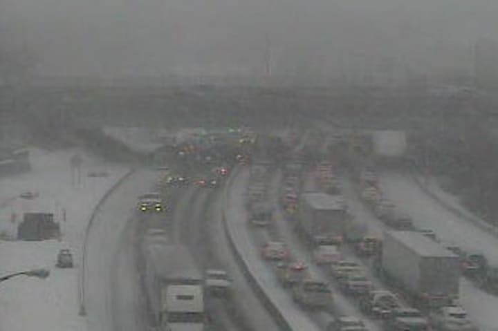 Traffic is crawling on I-95 as Tuesday&#x27;s snowstorm intensifies.