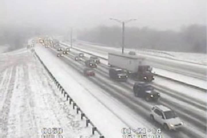 Tuesday&#x27;s snowstorm and an accident at Exit 7 are slowing traffic on I-84 east in Danbury.