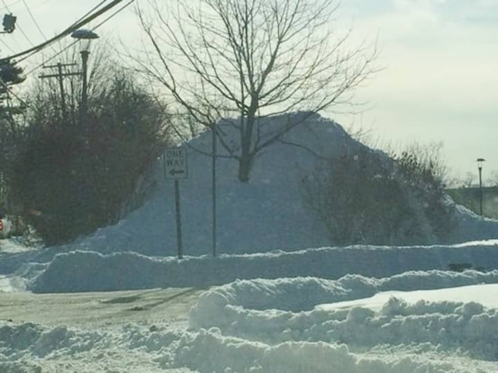 Piles of snow like this can be found in parking lots across Fairfield County after the snowstorm Tuesday night. 