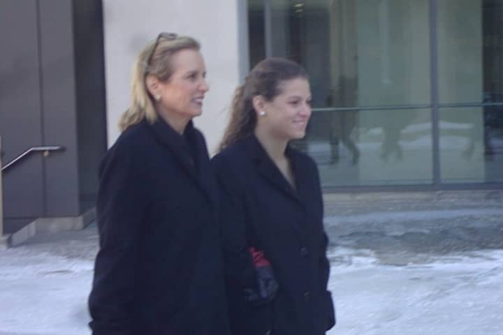 Kerry Kennedy (left) exits the courthouse in White Plains Thursday, where she is facing charges of driving under the influence of a sleeping pill.