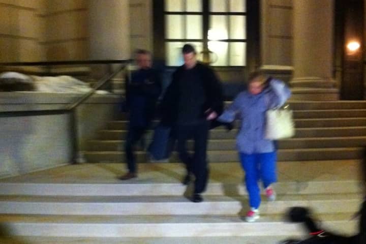 Mount Pleasant Police Chief Brian Fanelli exits the White Plains federal courthouse Thursday night after being arraigned on child pornography charges.