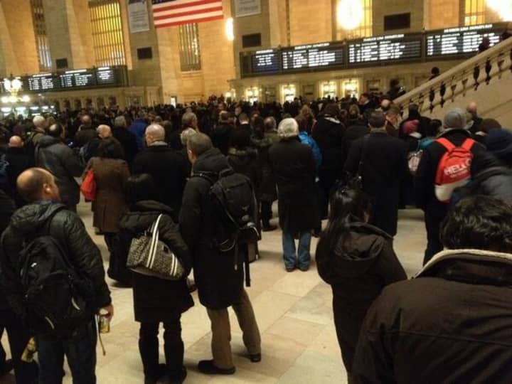 Passengers at Grand Central Station during the Thursday evening stoppage.