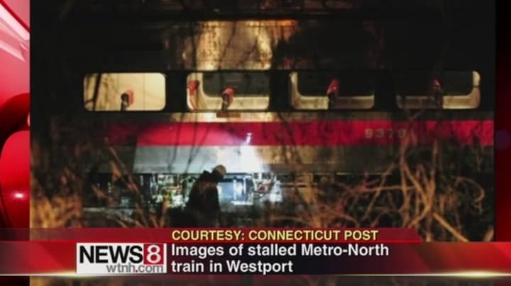 A Metro-North train was stranded Wednesday night for two hours near the Greens Farms station in Westport. 