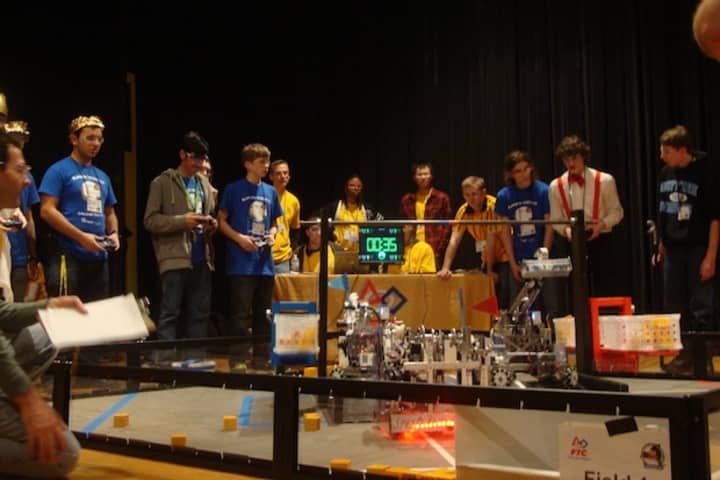 Alliances of two teams compete against other alliances in a series of robot challenges in a tournament at Kennedy Catholic High School in Somers.
