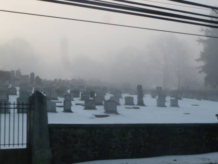 A heavy fog hung over Westchester County (Greenburgh&#x27;s Mount Hope Cemetery) Sunday morning.