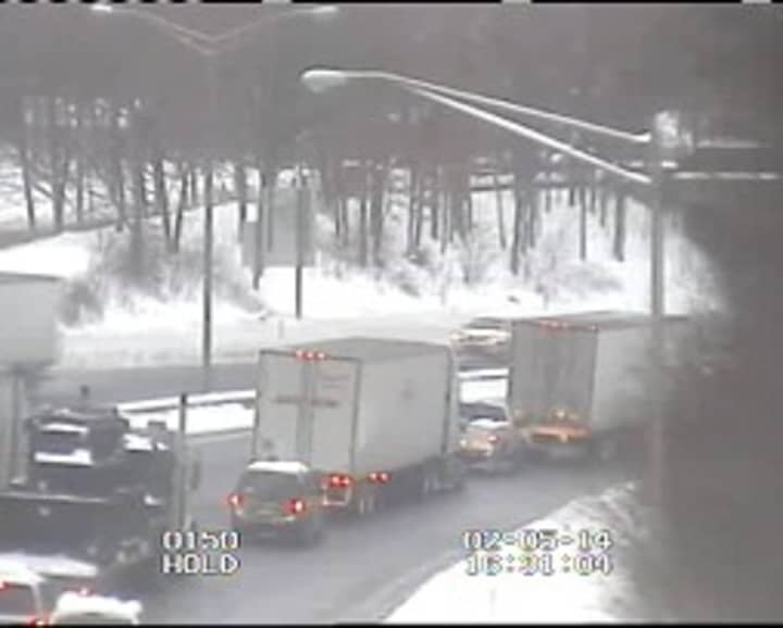 Traffic is backing up on eastbound I-84 in Danbury at Exit 4. 
