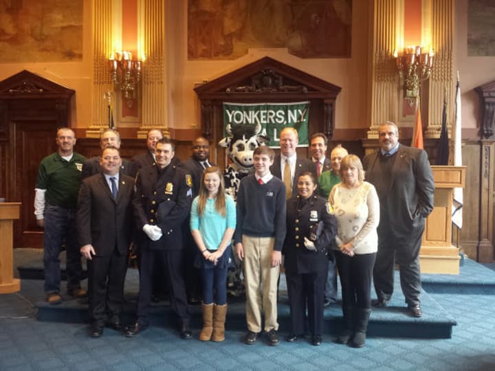 Yonkers City Officials and 2013 winners joined at Yonkers City Hall on Jan. 31 for the 31st annual PAL Poster Contest kick-off event. 