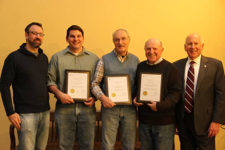 From left: David Mann, chair Westport Green Task Force, Michael Aitkenhead, Nick Mancini, Sal Gilbertie, and First Selectman James S. Marpe.