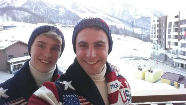 Lugers Tucker West of Ridgefield and Chris Mazdzer take a selfie in their official U.S. Olympic gear. 
