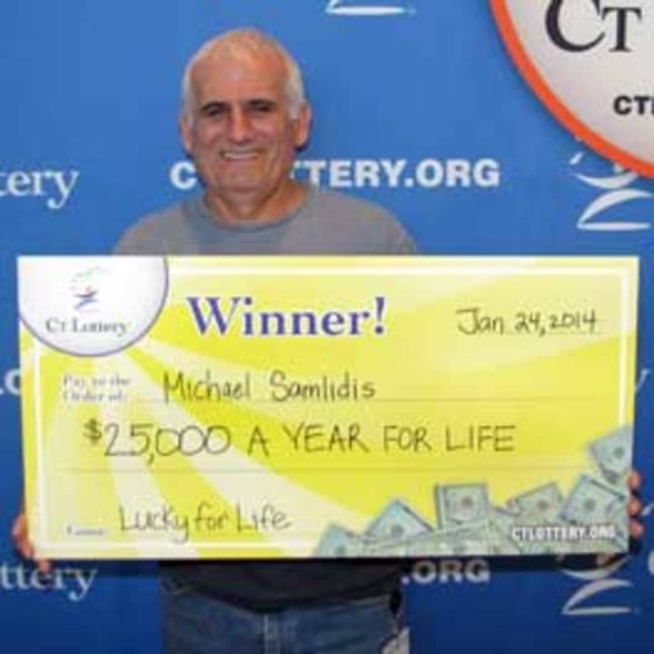 Norwalk resident Michael Samlidis won second prize in the &quot;Lucky for Life&quot; lottery game using his families birthdays as numbers. 