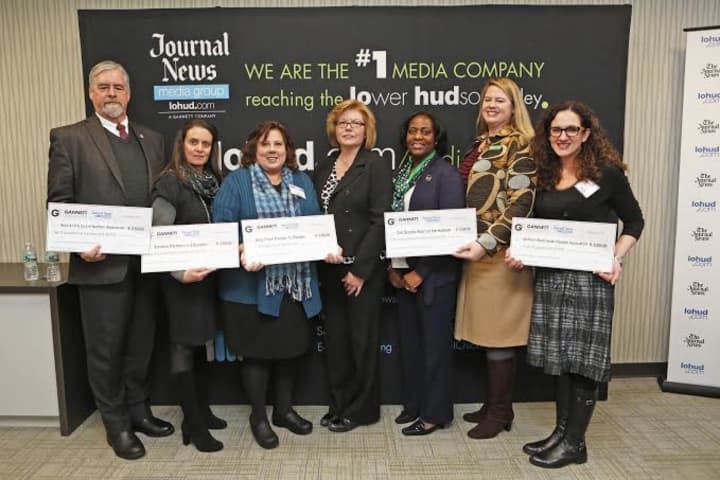 Janet Hasson, president and publisher, Journal News Media Group (center) with
(far right) Maria Simonetti, director, Community Health Education &amp; Outreach, Northern Westchester Hospital.