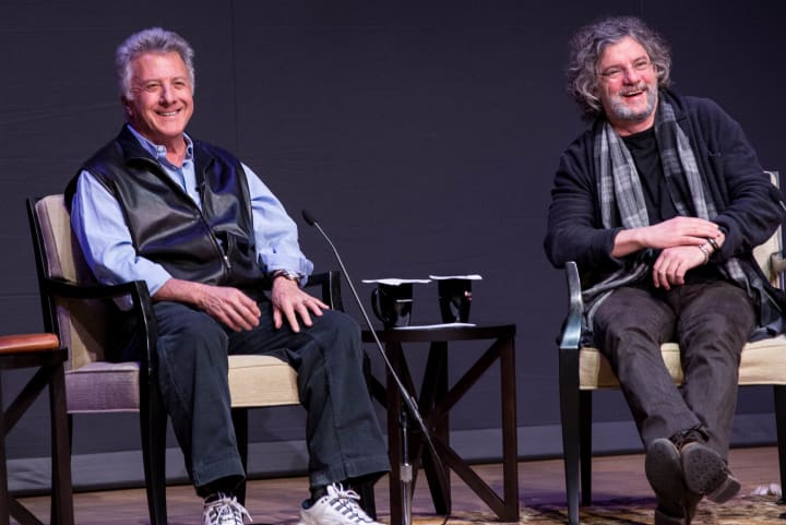 Academy Award-winning actor Dustin Hoffman and director François Girard at a talk at Fairfield University Thursday night. 