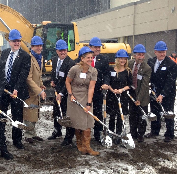 Mayor of Yonkers Mike Spano, along with Council President Liam McLaughlin and council members Michael Sabatino, Mike Breen and Dennis Shepherd, joined the owners of the shopping center, Hyatt executives and others to break ground for the new Hyatt.