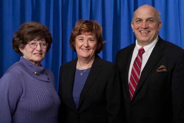 Anne McAndrews, center, is running for Larchmont mayor, and Marlene Kolbert, left, and Peter Fanelli, right, are running for trustee in the Village of Larchmont elections. 