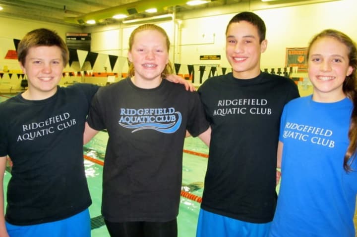 From left, AJ Bornstein, Marcie Maguire, Brian Valedon, and Lindsey Gordon were new record holders at the regional short course.