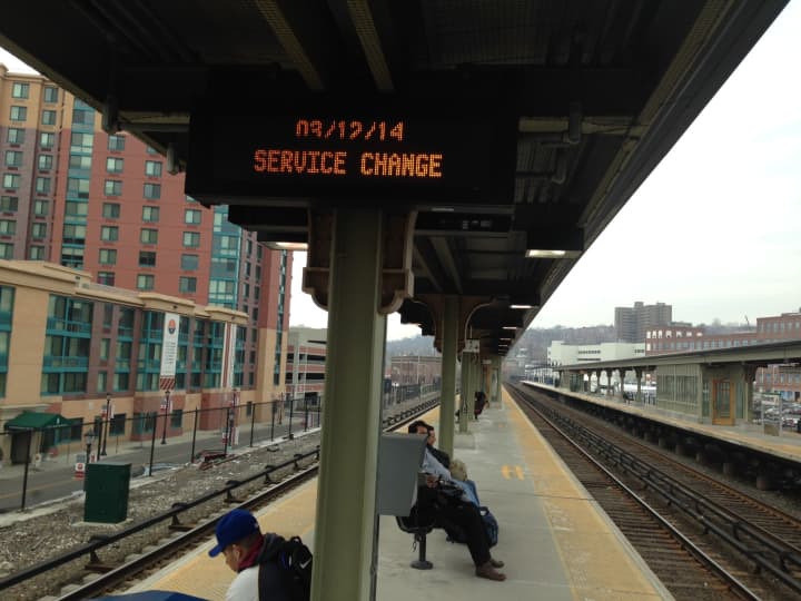The signs at the Yonkers train station glowed orange, indicating a service change, on almost every platform. 