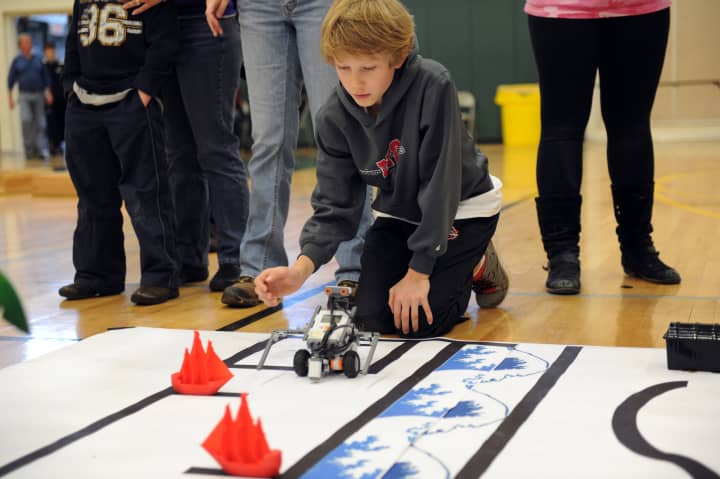 Chris Calderwood, a Country School fifth-grader, engineered his robot to navigate an obstacle course autonomously. He and his partner, Jack Johnson, placed second in this event.