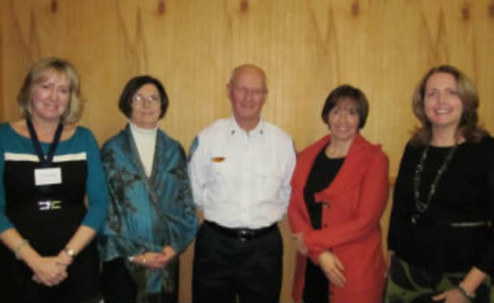 From left, are Lorraine Winsor (WWC Philanthropy Committee), Catherine Pierce (Wilton Social Services), Chris Gardner (Wilton Volunteer Ambulance Corps), Genia Meinhold (ABC Wilton Board of Directors) and Pat Hoeg (WWC).