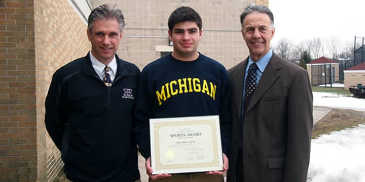 Harrison High School senior Matt Stein recently received an award from Con Edison. 