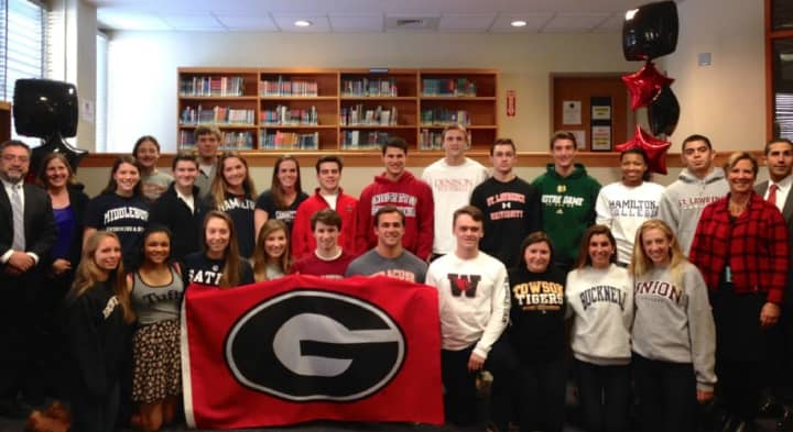 Twenty-five Rye student athletes who will be playing sports in college.
