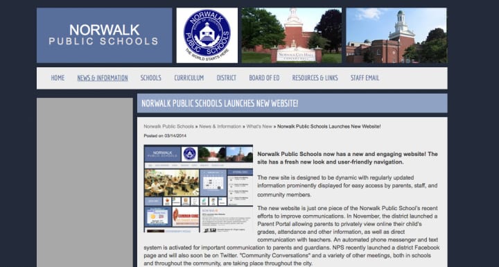 Norwalk Public Schools recently launched a new website. 