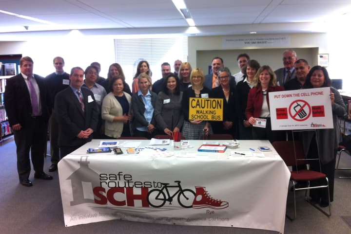 The attendees of the workshop at Port Chester Middle School, where community members began the process of creating safer walking routes to school for Port Chester students.