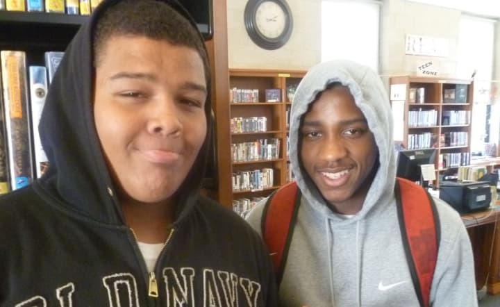 Students Justin Wilson and Jamal Wallace, who were at the Dobbs Ferry Library, are for a higher minimum wage.