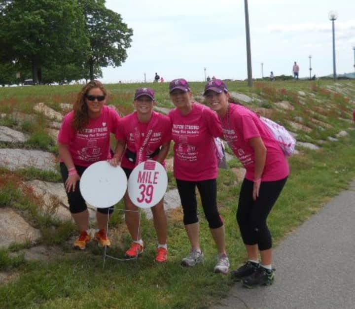 Barbara Paesano (second from right), a 15-year breast cancer survivor, is participating in an Avon Walk for Breast Cancer in May.