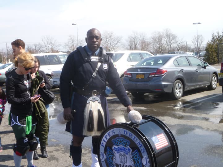 George Coleman of the Bergen County Pipes and Drums performing at the Yonkers St. Patrick&#x27;s Day Parade.