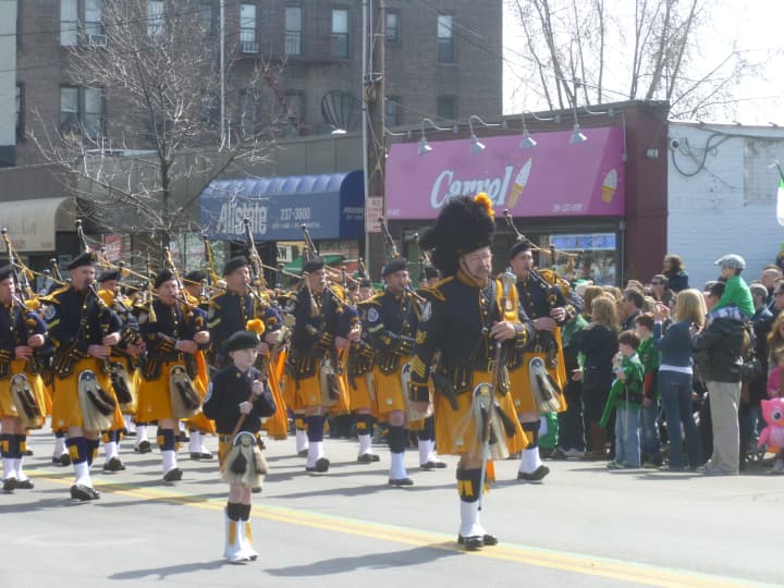 Marchers take part in the Yonkers St. Patrick&#x27;s Day Parade.