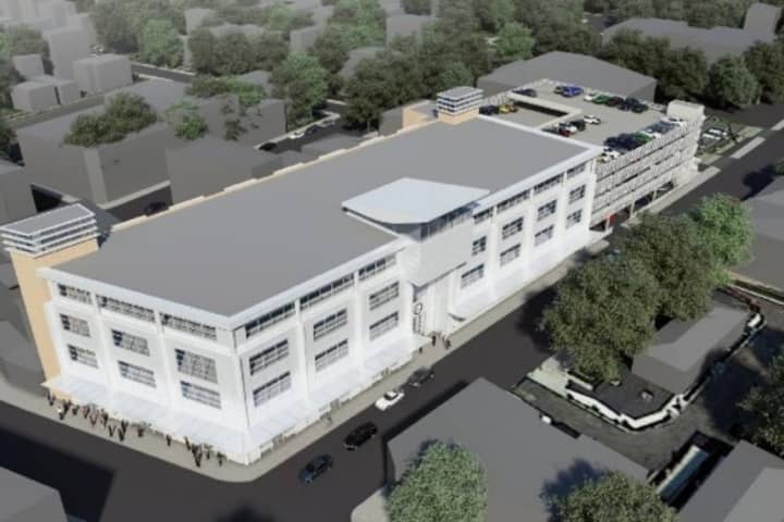 A 3D model of the proposed Municipal Center that village officials are contemplating building in downtown Port Chester.