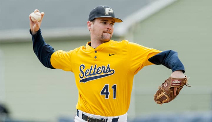 Pace University junior Tim Deegan tossed five scoreless innings in the win against the first Northeast-10 Conference game. 