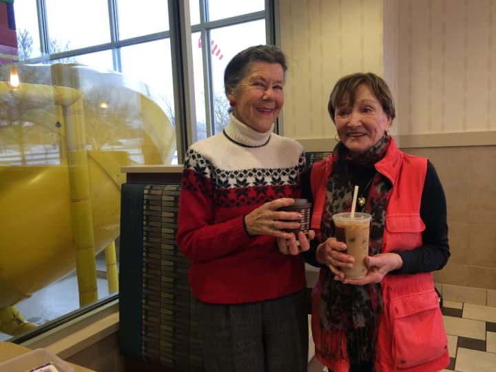 Fairfield residents Margaret Cole and Dolly Utziq come to the McDonald&#x27;s on the Post Road in Fairfield most Mondays and were surprised to find that the restaurant was offering free coffee. 